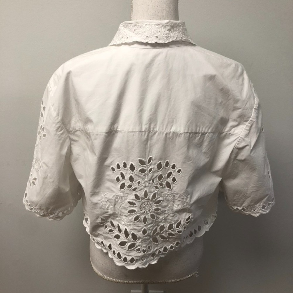 Isabel Marant Derron Top Blouse Womens 38 Large White Cropped Eyelet Button Up - Picture 6 of 9